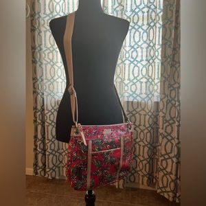 SAKROOTS BIRDS & LEAVES SHOULDER BAG PURSE CROSSBODY